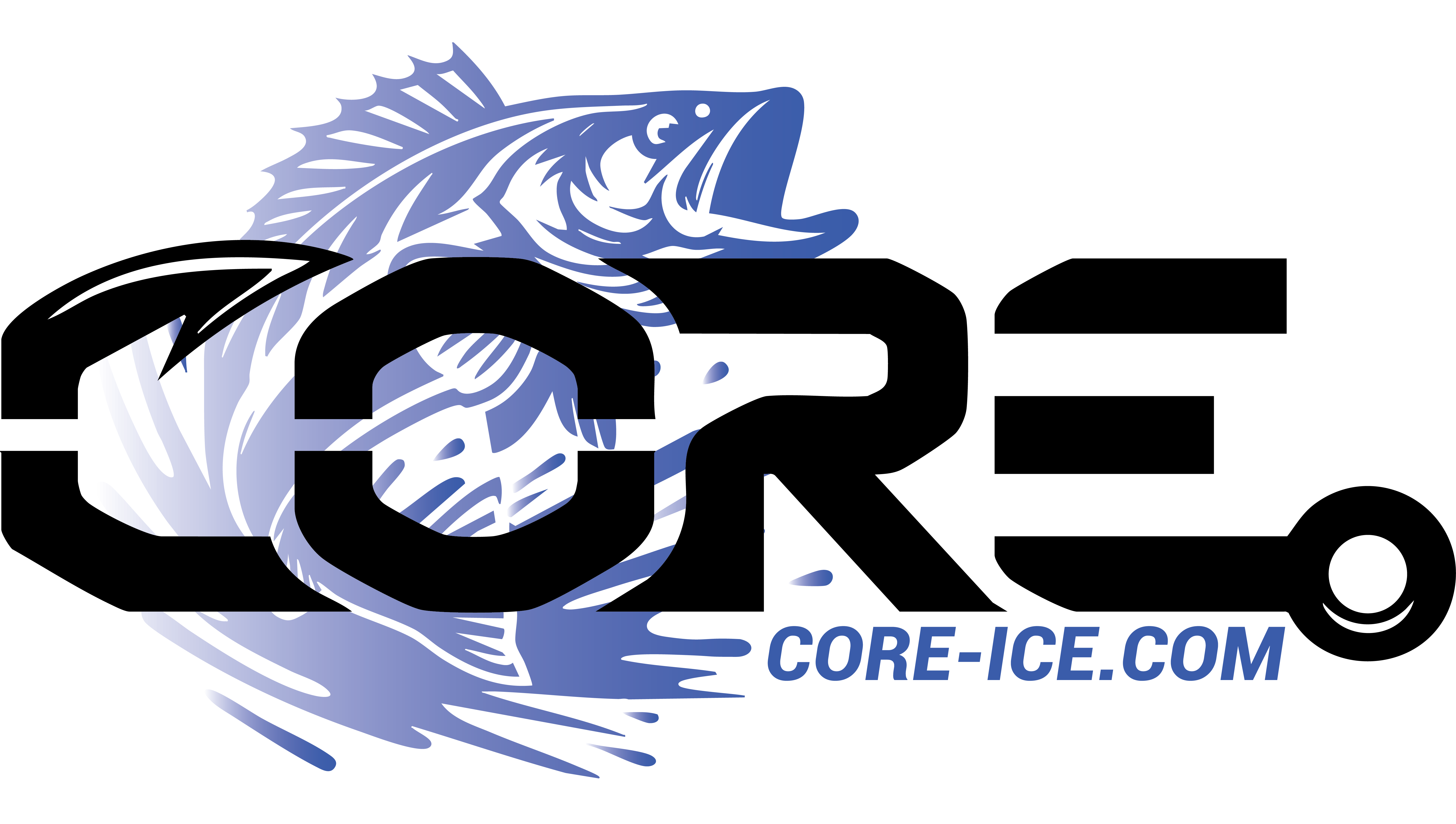 CORE ICE blue walleye fish behind and core-ice.com